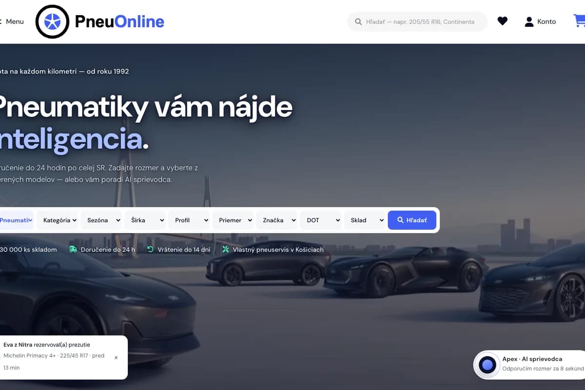 Náhľad webu Pneu Online (pneuonline.lumacreative.online)