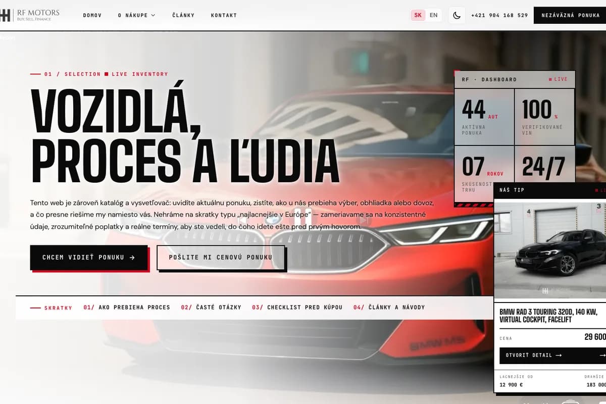 Náhľad webu RF Motors (rfmotors.lumacreative.online)