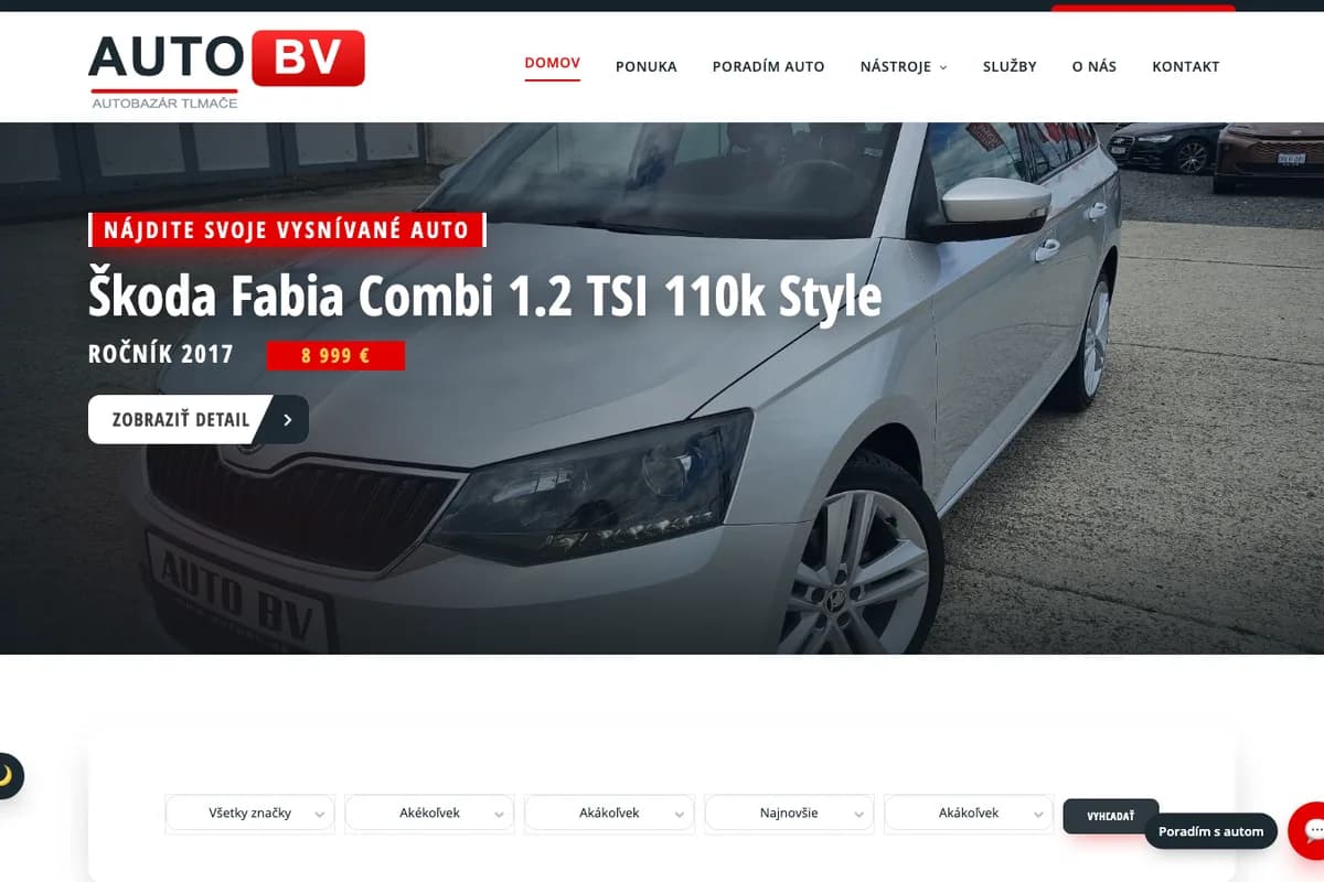 Náhľad webu AUTO BV (autobv.lumacreative.online)