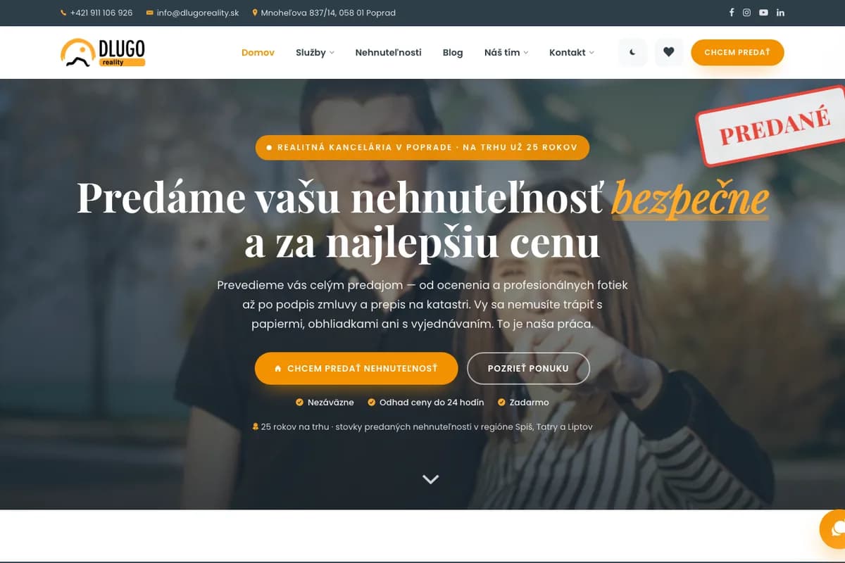 Náhľad webu DLUGO reality (dlugoreality.lumacreative.online)