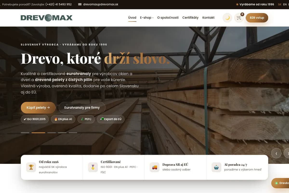 Náhľad webu DREVOMAX (drevomax.lumacreative.online)
