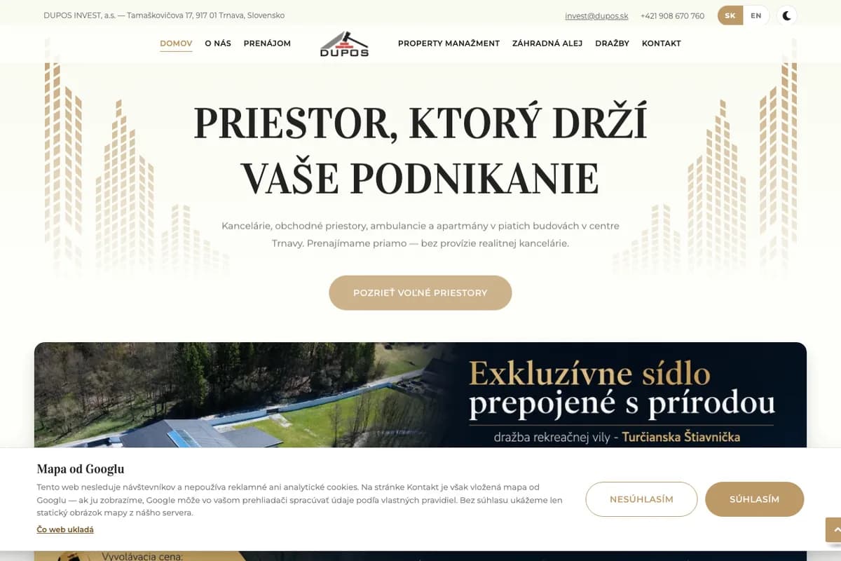 Náhľad webu DUPOS INVEST (dupos.lumacreative.online)