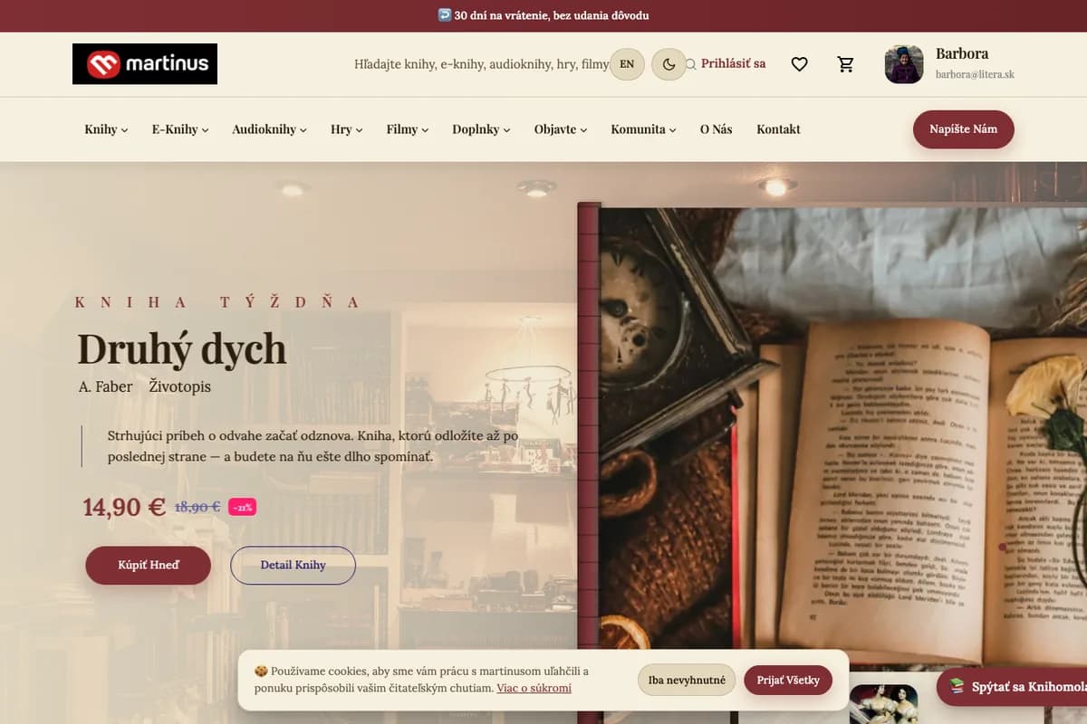Náhľad webu Martinus (martinus.lumacreative.online)