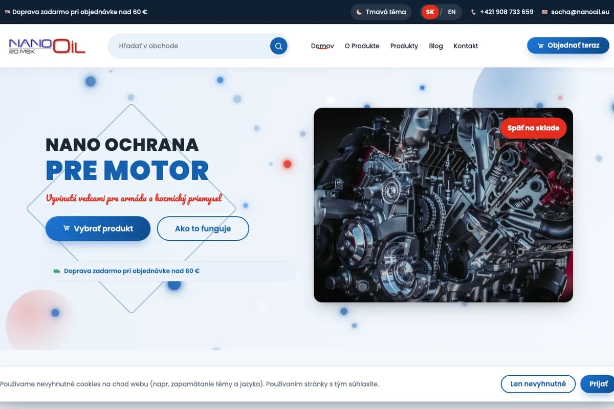 Náhľad webu Nanooil (nanooil.lumacreative.online)