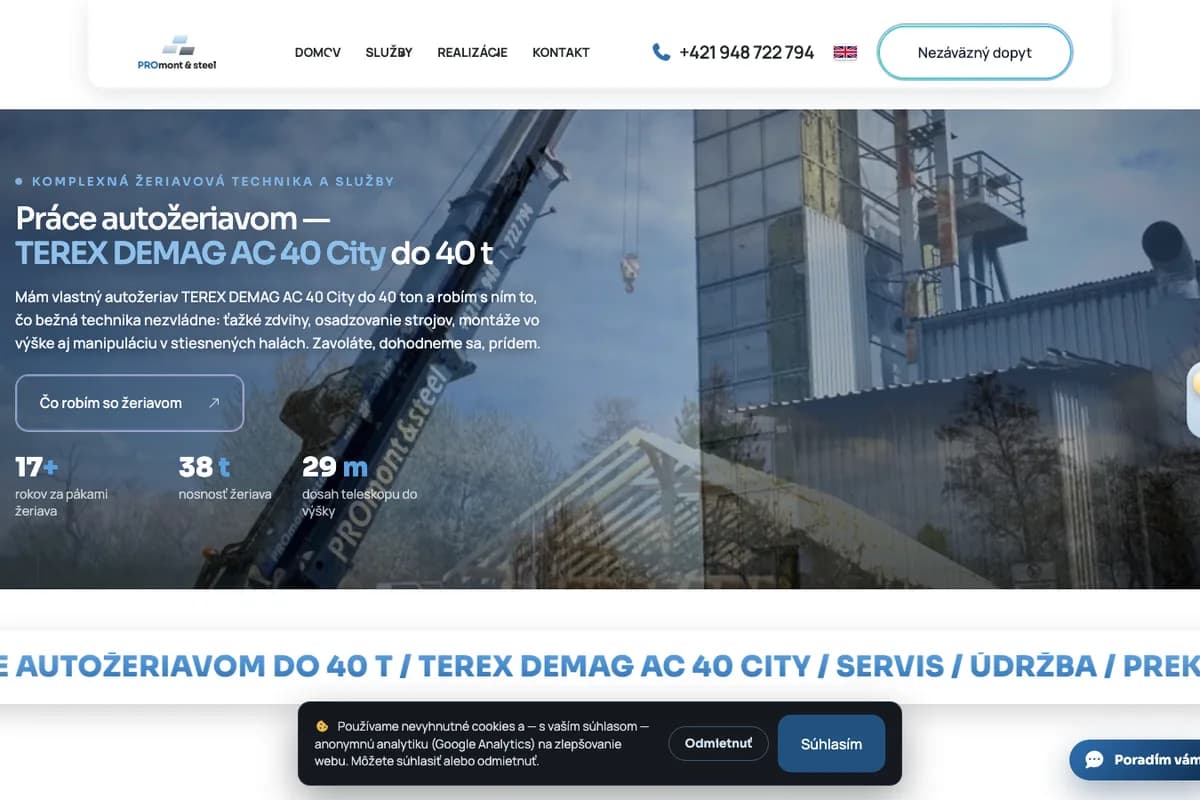Náhľad webu PROmont & steel (promontstell.lumacreative.online)