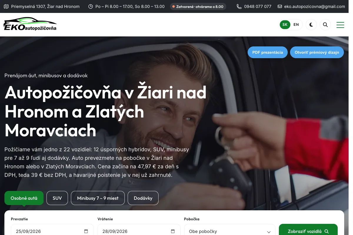 EkoAutopožičovňa, web od LUMA Creative