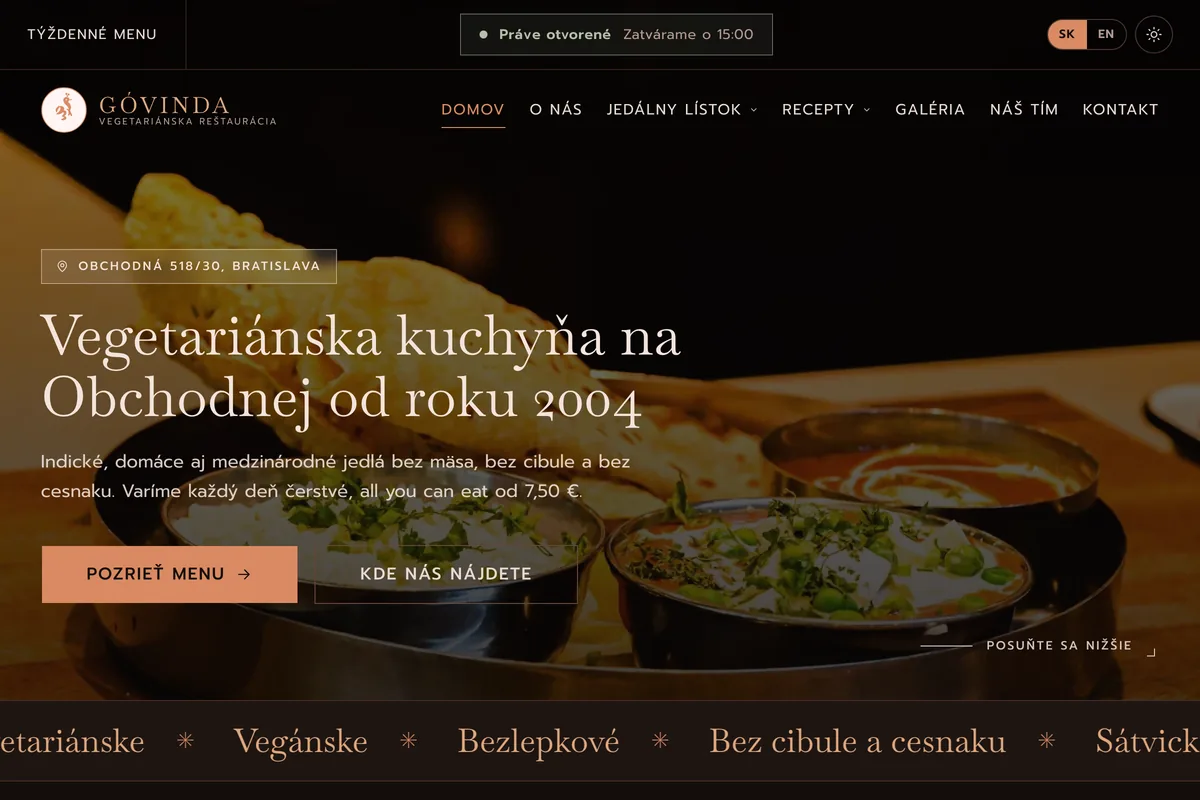 Góvinda Bratislava, a website built by LUMA Creative